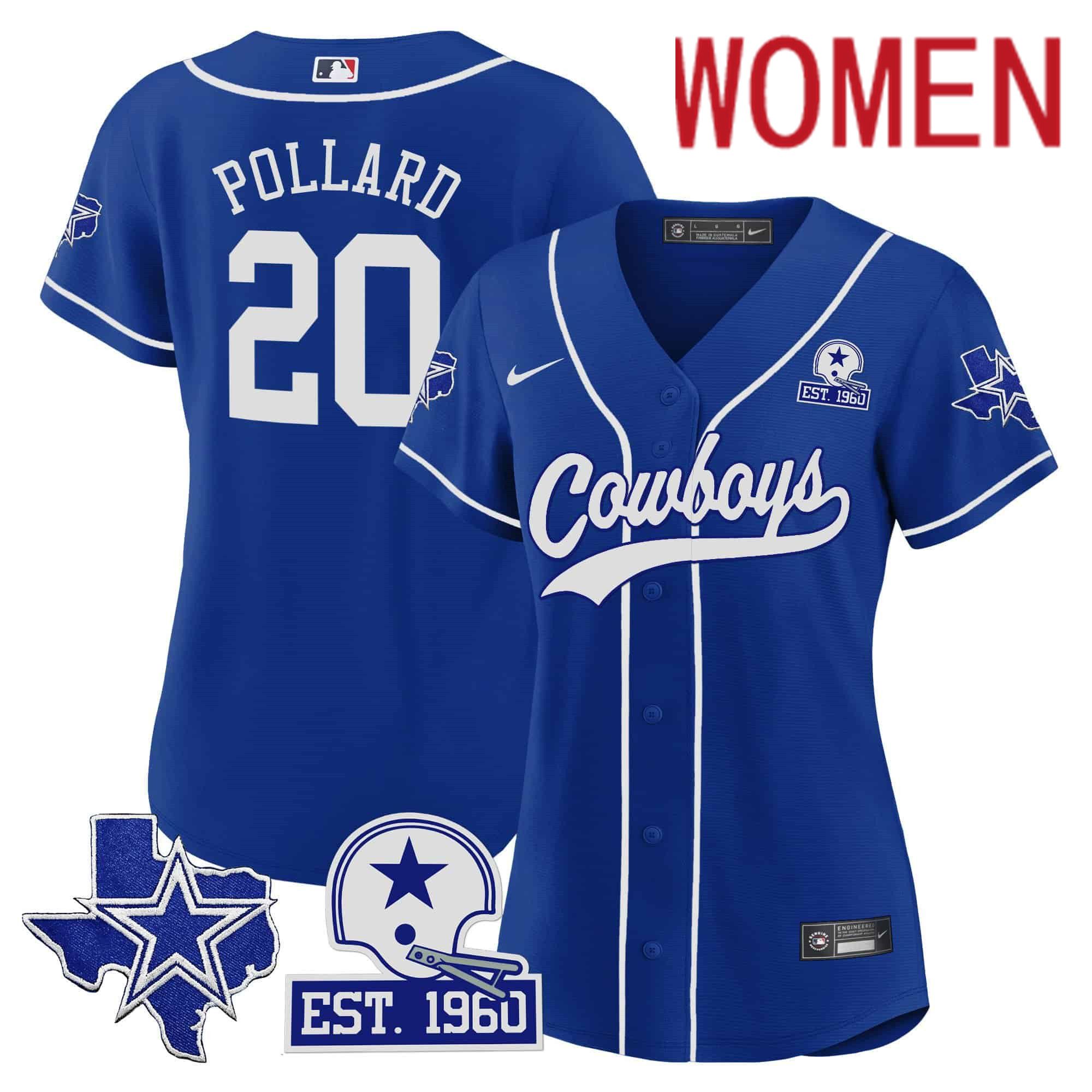 Women Dallas Cowboys 20 Pollard Blue 2024 Nike Patch Baseball NFL Jersey